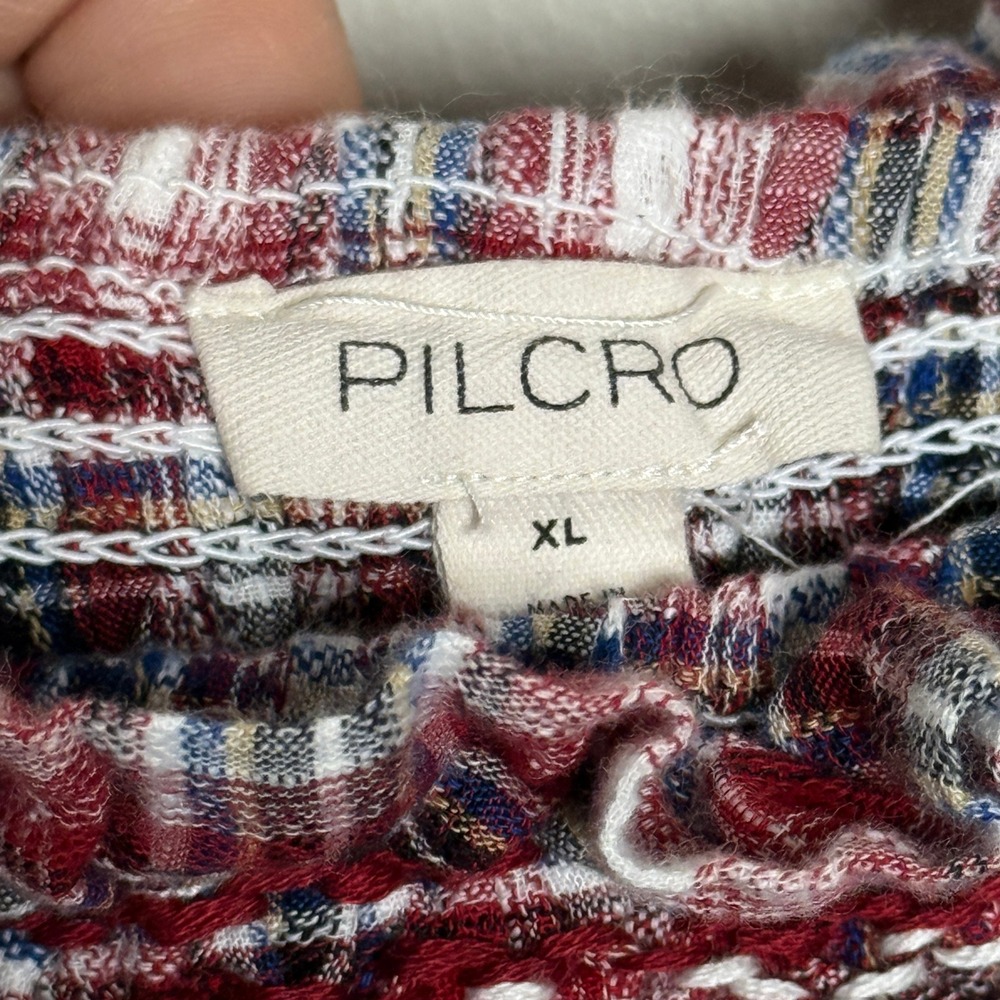 Pilcro Plaid Smocked Mini Dress Red Navy White Cotton Bubble Hem Womens XL - Picture 3 of 10